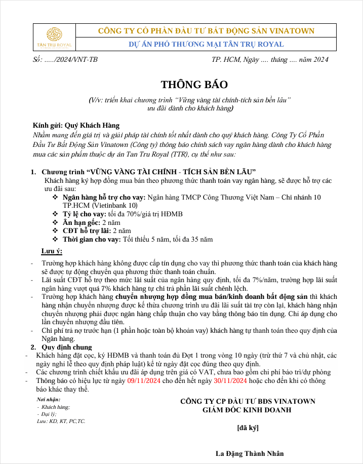 phương thức thanh toán NGÂN HÀNG tân trụ royal